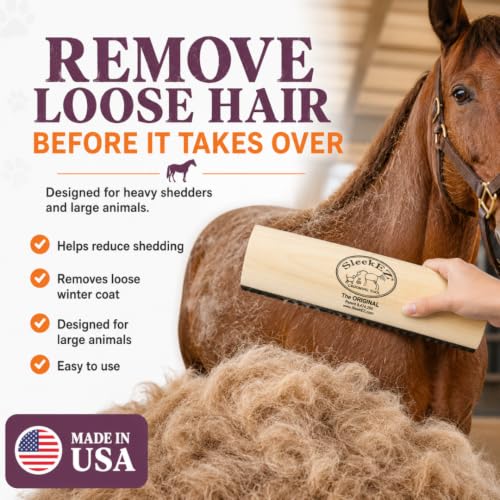 SleekEZ 10 Inch Horse Brush – Patented Horse Shedding Blade Made in USA - Removes Loose Hair & Undercoat - Deshedding Tool for Donkeys, Cows & Large Animals - Helps Reduce Seasonal Shedding - style: Horse Brush