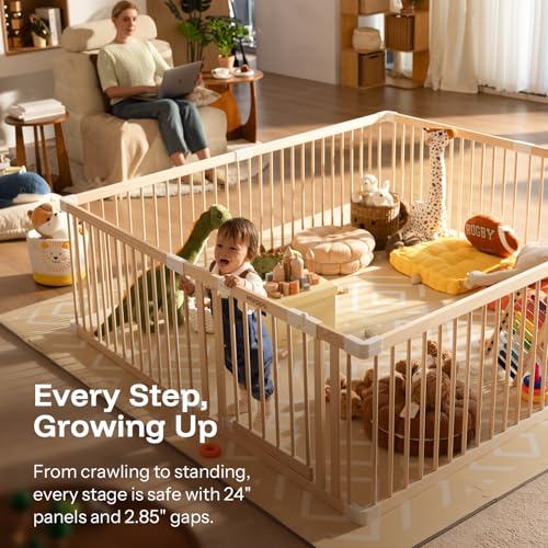 HARPPA Grovi Playpen, GREENGUARD Gold Certified – 71.5 x 79.5 inch | New Zealand Pine Wood - size: 71.5 x 79.5 x 24 Inch