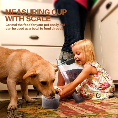 TIOVERY Dog Food Storage Container, 5-7 Lbs Airtight Pet Food Container, Cat Food Container Dispenser Plastic Bin with Pouring Spout, Portable Handle and a Collapsible bowl for Dogs Cats Grey/6Qt - color: Grey 6Qt