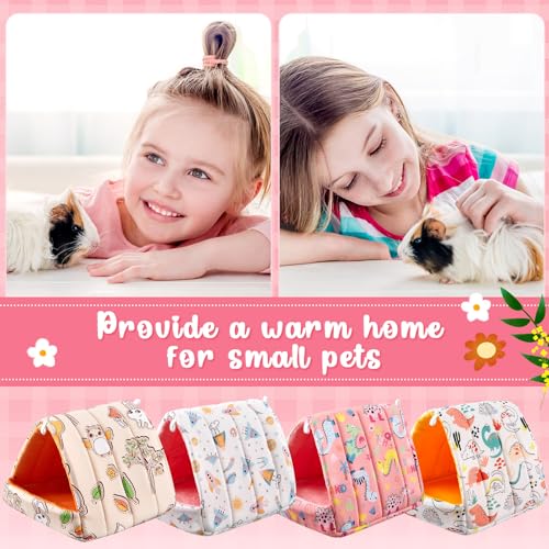 Cinnvoice 4 Pcs Guinea Pig Hideout, Guinea Pig Bed Tunnel, Rabbit Washable Small House Cage Accessories for Bunny Hedgehog Mouse Chinchillas Hamsters Ferrets Bearded Dragons Rats(Cartoon, 7.9 in) - size: 7.9 in, style: Cartoon