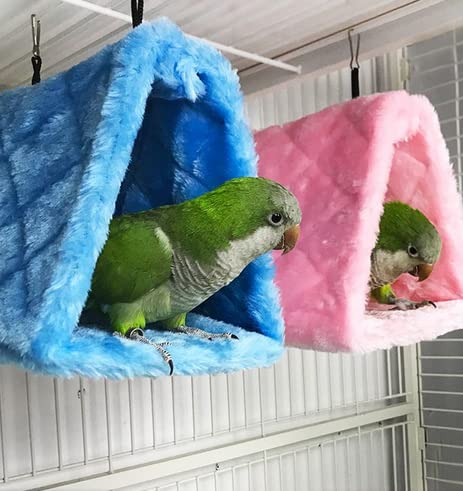 2 Pack Warm Bird Nest House Bed Hanging Hammock Sleeping Bed Plush Hanging Snuggle Cave Happy Hut for Pet Parrot Cockatiel Cockatoo Parakeet Conure African Grey Macaw (Blue&Pink) - color: Blue and Pink