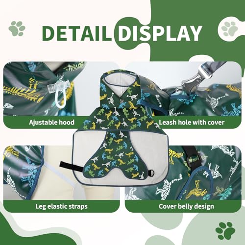 Dog Raincoat,Dog Rain Jacket Poncho with Hood and Leash Hole(Dinosaur,4XL) | Windproof,Waterproof,Leash Loop,Adjustable,Dinosaur Design - color: Green, size: 4XL(50-55lbs)
