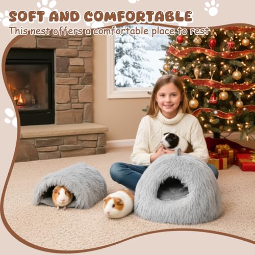 2 Pack Guinea Pig Hideout Bed with Tunnel, Large Soft Plush Cozy House, Washable Hideaway for Guinea Pigs and Small Animals(Style 1) - style: Style 1