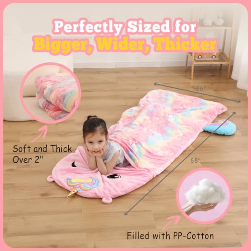 Kids Sleeping Bag, Plush Toddler Slumber Bag 2-in-1 Pillow, Soft Sleeping Bag, Nap Mats for Preschool,Daycare,Travel,Gift, Ages 3-12 - style: Unicorn