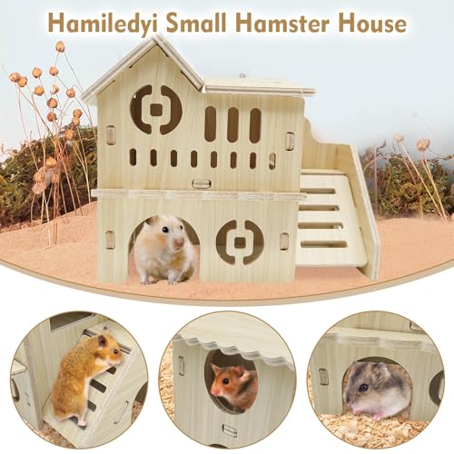 Hamiledyi Wooden Hamster Hideout Maze Small Animal Activity Toy Hamster House and Habitat Wooden Hut with Ladder for Dwarf Hamsters Small Gerbils Tiny Mice and Other Similar Sized Animals