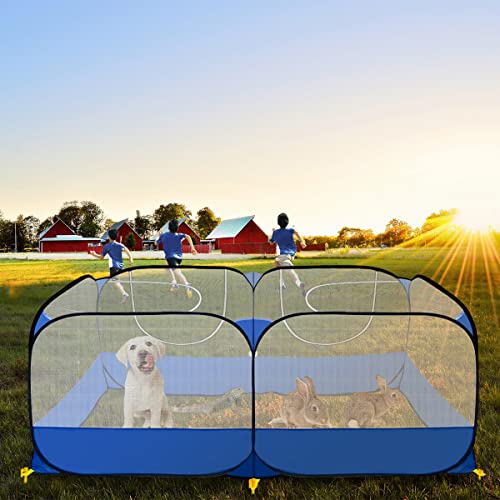 Small Animals Playpen,Reptiles Cage,Chicken Run Coop Chicken Playpen Breathable Transparent Pet Playpen Pop Open Outdoor/Indoor Exercise Fence,Portable Yard Fence (Blue)