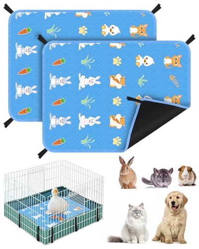 Bissap 2 Packs Guinea Pig Cage Liners, 18''X24'' Washable Guinea Pig Pee Pads Non Slip Reusable Fast and Super Absorbent Bedding for Small Animals Rabbit Hamster Chinchillas Rat - Blue - color: Blue, size: 18'' x 24''