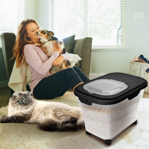 Dog Food Container, Collapsible Pet Food Storage Container 17-20 lb with Rolling Wheels & Airtight Lid, Plastic Storage Bin With Dog Food Scoop and Measuaring Cups - color: Black