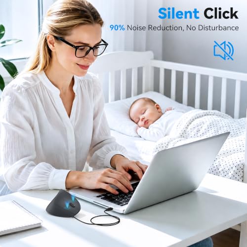 TECKNET Wired Mouse, Comfortable Ergonomic Mouse with 6400 DPI | Plug & Play, 4-Level Adjustable DPI, Silent Click, Vertical Mouse Compatible with Laptop/PC/Windows/Chromebook - color: Grey
