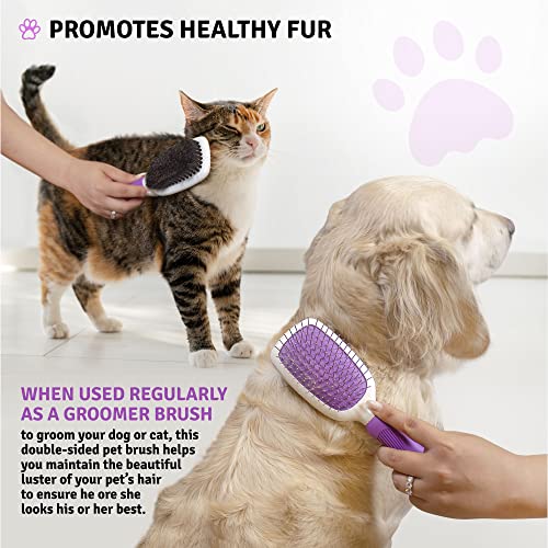 Pet Grooming Brush - Fur Detangling Pins & Coat Smoothing Slicker Bristles, Two-Sided Design for Dogs, Cats & Other Animals