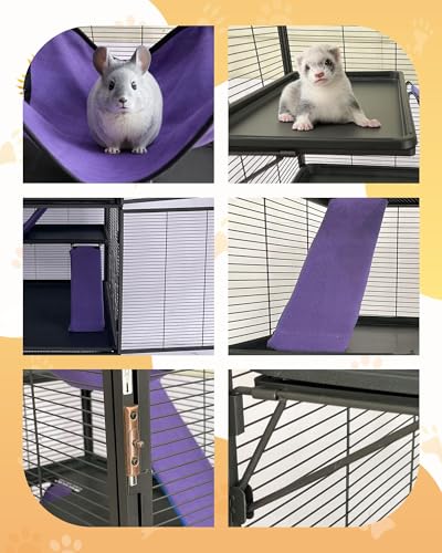 64" Metal Ferret Cage, 4-Tier Small Animal Cage with Removable Ramp, Hammock, Storage Stand & Tray for Chinchilla, Hamster