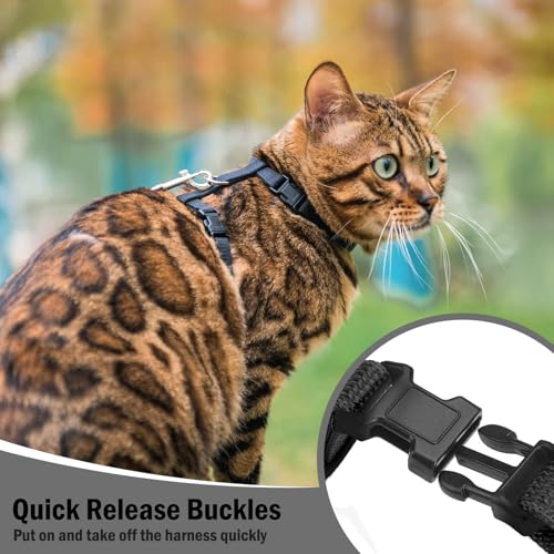 PUPTECK Adjustable Cat Harness and Leash Set Escape Proof Kitten Strap Collar for Walking Travel, Black - color: Black, size: Small