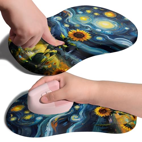 Ergonomic Joint Wrist Support Mouse Pad with Memory Foam Cushion Massage Bump, Carpal Tunnel Pain Relief Mousepad Slope Design for Wrist Rest, 11.8x7.9 in, Sunflower - color: Sunflower