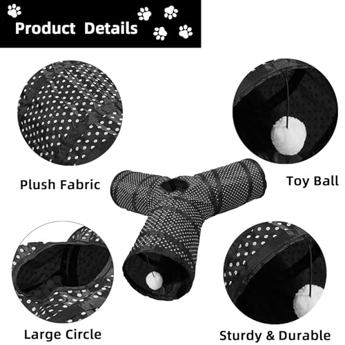 Cat Tunnel Collapsible, More Interactive Indoor Play Toy Tube for Cats & Kittens with Hanging Ball and Peekaboo Holes(Y) - size: Y