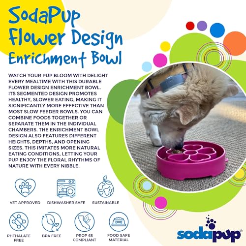 SodaPup Flower Design Enrichment Bowl – Durable Slow Feeder Bowl Made in USA from Non-Toxic, Pet-Safe, Food Safe Material for Mental Stimulation, Slowing Down Eating, Healthy Digestion, & More - color: Pink Flower Ebowl