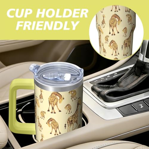 30oz Giraffe Stainless Steel Tumbler with Handle and Straw,Insulated Cup Travel Coffee Mug Water Bottle with Lid and Straw, Animal Lovers Women Gifts - color: Giraffe