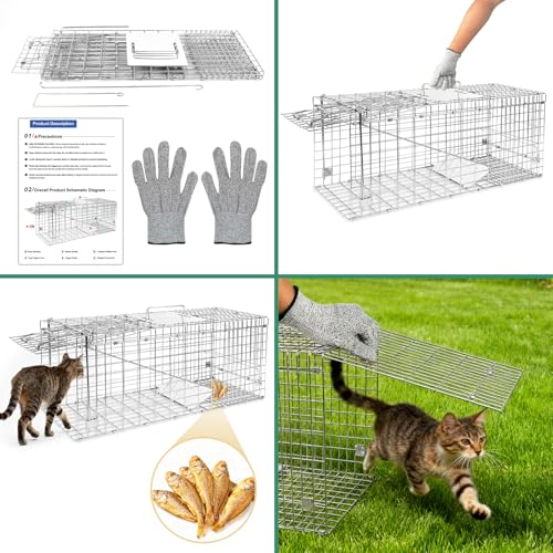 Humane Live Animal Trap Cage 32" × 13" × 11",Heavy-Duty Live Catch Cage for Raccoon, Squirrel, Stray Cats, Groundhogs, Armadillos, Opossums, Rabbits, Skunk, Mole, Small Wildlife Control - size: 32"×13"×11"