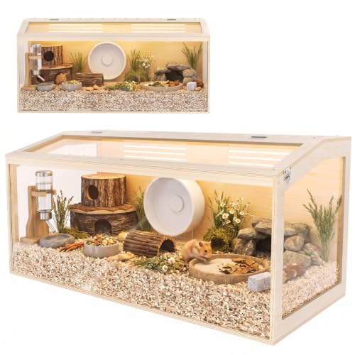 Wooden Hamster Cage, 40inch Large Hamster Enclosure with Openable Top & Stabilized Acrylic for Small Animals, Guinea Pig, Rabbit, Rat, 40" L x 20''W x 20''H Hamster Habitat with Multi-Vent - size: 40.0"L x 20.0"W x 20.0"H