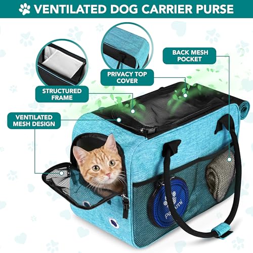 PetAmi Dog Purse Carrier for Small Dogs Cats, TSA Airline Approved Soft-Sided Pet Carrier with Pockets, Ventilated Travel Tote Bag with Bed & Shoulder Strap, Puppy Kitten, Max 12 lbs, Turquoise - color: Turquoise