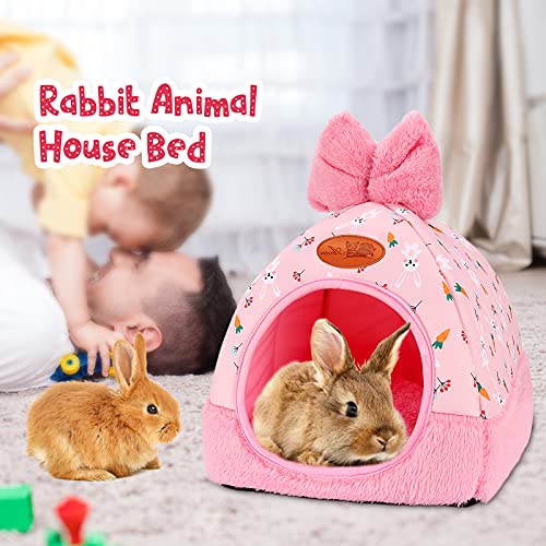 YUEPET Bunny Hideout House, Rabbit Bed, Cute Bowknot Guinea Pig Bed, Carrot | Cozy Warm Bunny Hideway, Removable Cushion, Machine-Washable, Wide Entry, Small Pets Hideout