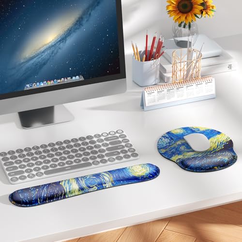 KTRIO Keyboard Wrist Rest & Mouse Pad with Wrist Rest, Starry Night | Memory Foam Wrist Support, Ergonomic Design, Non-Slip Base, Office and Home Use - color: Starry Night