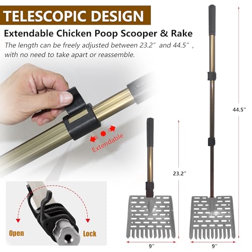 Chicken Dog Poop Scooper & Rake 2-in-1 Telescopic Chicken Litter Scoop for Chicken Coops & Small Farm Animals Sand Sifting Litter Shovel Gray - color: GRAY