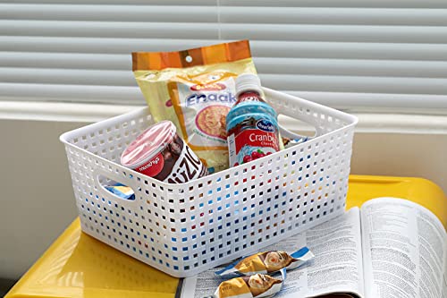 Eslite Plastic Storage Baskets for Organizing,11"X8.5"X4.7",Pack of 4 (White) - color: White