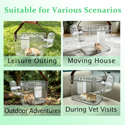 Hamster Carrier Portable Travel Cage with Water Bottle for Dwarf Hamsters Frogs Budgerigars Snails (Small)