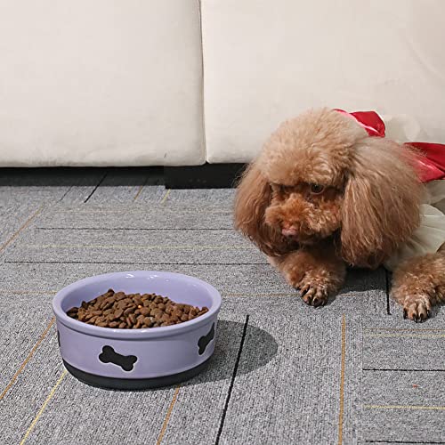 Sweejar Ceramic Dog Bowls with Bone Pattern, Dog Food Dish for Small Dogs, Porcelain Pet Bowl for Water 16 Fl Oz (Purple) - color: Purple, style: Bone Pattern,5.5"x 2.2"(16 Fl Oz)