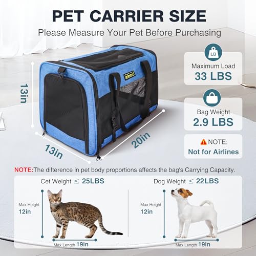 Small Dog Carrier 20"x13"x13", Foldable Soft Pet Travel Bag | Spacious soft-sided carrier with breathable mesh, sturdy frame and foldable design. Fits small pets up to 25 lbs for travel. - color: Blue, size: 20x13x13 In