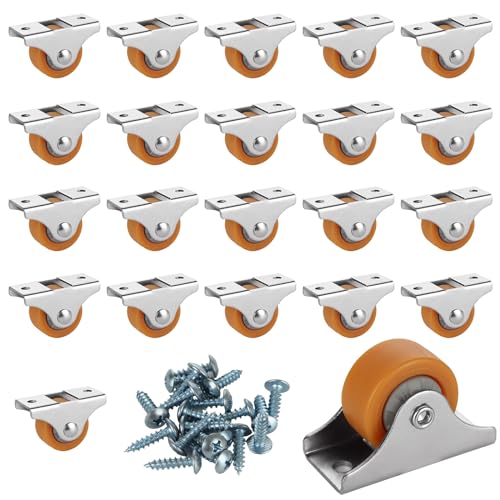 SHUESS 24 PCS 1" Small Casters Wheels, Mini Trundle Bed Wheels with Metal Top Plate, Silent Ball Bearing TPR Wheel for Furniture Rolling Cabinet Trundle Bed Drawer with 60 Screws