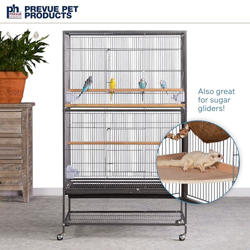 Prevue Pet Products Steel Bird Flight Cage with Wheels - Black, Large | Large Birdcage for Parakeets, Canaries, Finches, Cockatiels, Lovebirds, & Green Cheeks, Metal Standing Birdcage - color: Black