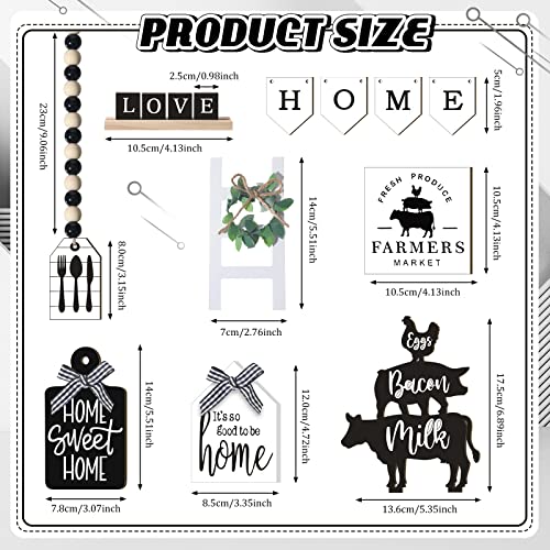 FairySandy Set of 11 Home Tiered Tray Decor Spring Welcome Rustic Farmhouse Tiered Tray Decorations Set Home Wooden Signs Vintage Farm Animal Farmhouse Tabletop Wood Sign for Kitchen Table Shelf Decor - style: Rustic