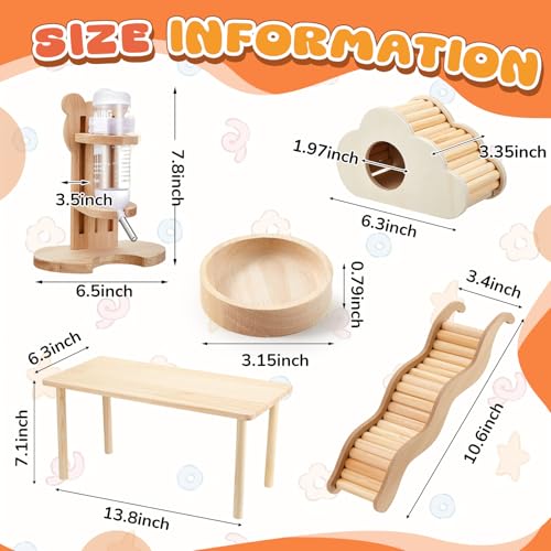5 Pcs Hamster Cage Accessories, Wood Hamster Play Wooden Platform Water Bottle with Stand Climbing Set for Rat Mice Small Animals Pets Habitats Woodland Decor(Cloud Villa) - style: Cloud Villa