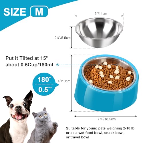 Tilted Dog Bowl Non-Slip & Non-Spill Pet Feeder with Elevated Detachable Melamine Stand, Easy to Get Food Dog Dish, M/180ml Blue - color: Blue, size: Medium(180ml)