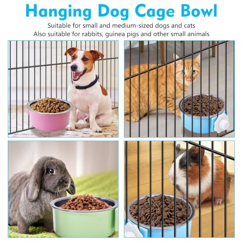 kathson Crate Dog Bowl, Removable Stainless Steel Hanging Pet Cage Bowl Food & Water Feeder Coop Cup for Cat, Puppy, Birds, Rats, Guinea Pigs (4 PCS, Size: L, 2×Blue,1×Pink,1×Green) - color: Size: L (2×Blue, 1×Pink, 1×Green), size: 4 PCS
