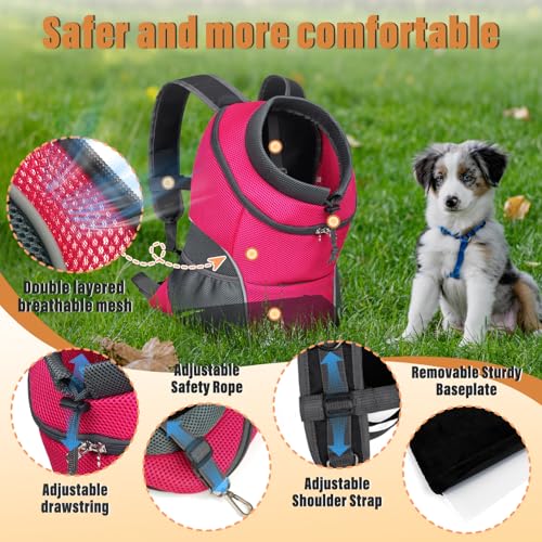 YUDODO Dog Front Carrier Backpack, Adjustable Breathable Dog Backpack | Ventilated, Safety Belt, Lightweight, Reflective Strip, Pocket Storage, For Walking Hiking Outdoor, Rose, M - color: Rose
