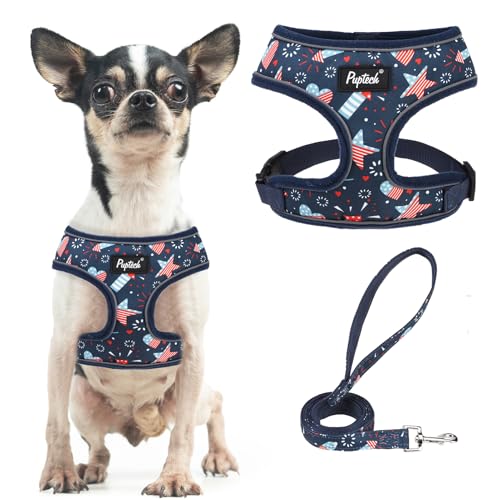PUPTECK Soft Mesh Dog Harness and Leash Set Pet Puppy Cat Comfort Padded Vest No Pull Harnesses, Independence Dark Blue, S - color: Dark Blue, size: S (NECK: 12", CHEST: 14"-18")