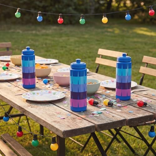 12 Pack 20 oz Video Game Plastic Water Bottles Bulk, Reusable Blue Purple Gradient Squeeze Water Bottles with Leakproof Pull Top Lid for Video Game Party Supplies Sports Outdoor Activities - style: Blue Purple