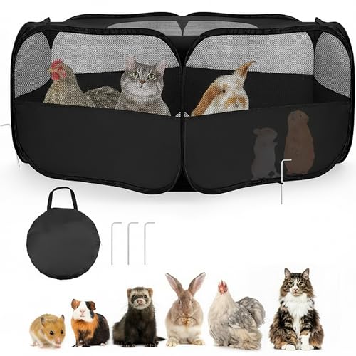 Small Animal Playpen with Mesh Cover & Waterproof Bottom Cat Tent Chicken Brooder Rabbit Guinea Pig Cage Playpen for Small Animals Indoor Outdoor Use - color: Black