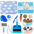 Reallnaive 15 Pcs Rabbit Starter Kit Small Rabbit Litter Box Girls Gift Animal Grooming Kit Bunny Toys Bowl Blankets with Cleaning Set for Guinea Pig Accessories(Bright Blue) - color: Bright Blue