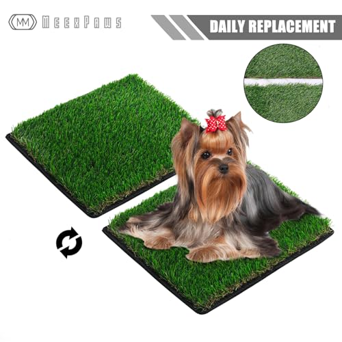 MEEXPAWS Dog Grass Pee Pads for Dogs with Tray | Extra Small 17 x 13 in for Puppy Less Than 6 lbs | 2× Artificial Grass Pads Replacement | Rapid Drainage | Indoor Dog Litter Box | Hemmed Edge - size: Small - 18 x 14 inch