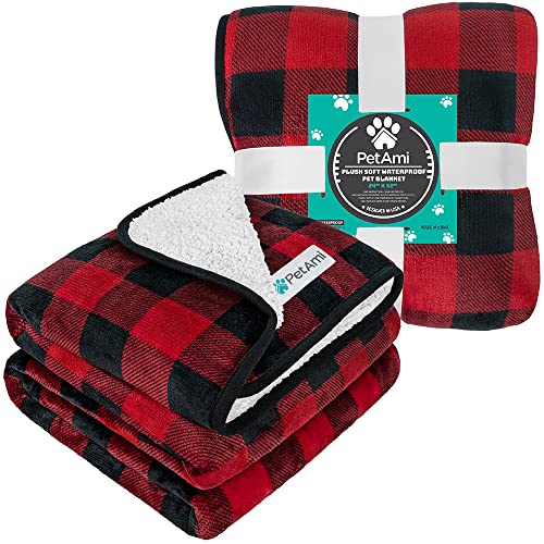 PETAMI Sherpa Fleece Waterproof CAT and Dog Blanket, Checkered RED, Small - color: Checkered Red, size: Small (24x32)