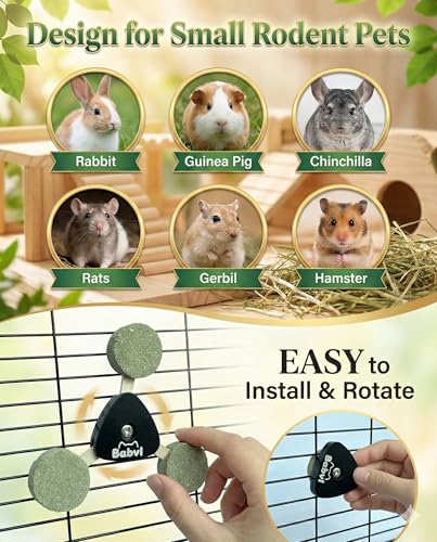 Bunny Hay Spinner Chew Toy with Treats | 4Flavor Hay Cakes,Pet Dental Health Toys Cage Hanging Toy for Rabbits, Guinea Pigs,Chinchillas (Black)