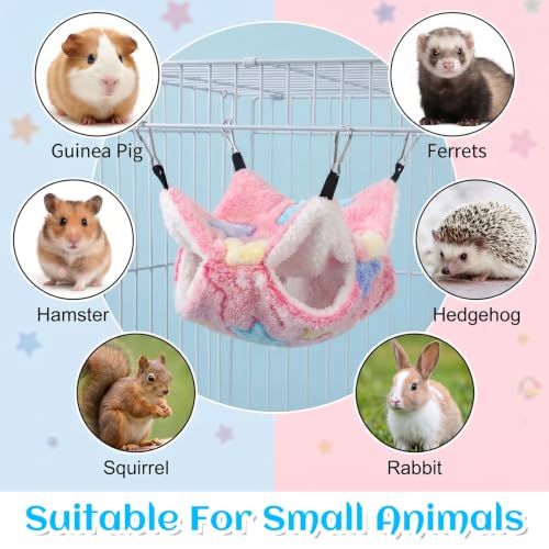 2 Pack 2 Layers Pet Rat Hammock Double Sided Warm Hanging Hammocks Small Animal Bed Hideout Swing Cage Accessories for Rats Squirrels Sugar Gliders Guinea Pigs Hamsters Ferret Chinchilla