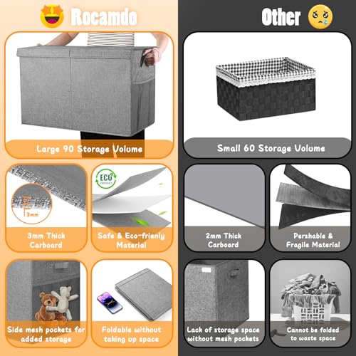 Large Toy Storage Box with Lid & Dividers, Collapsible Kids Toy Chest, Gray | Toy Box for Boys, Girls, Nursery, Bedroom, Living Room, Playroom, 25 x 13 x 16 inches - color: Large Gray