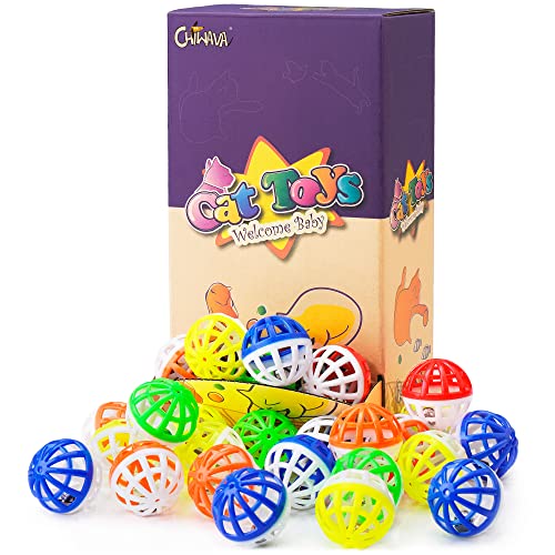 CHIWAVA 45PCS 1.6'' Cat Toy Ball with Bell Plastic Lattice Jingle Balls | Kitten Chases Pounce Rattle Toys, Assorted Color, Lightweight Interactive Indoor Exercise Play for Cats