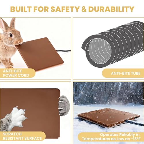 Small Animal Heating Pad, Small Animal Bed, Large Outdoor/Indoor Winter Thermal Heating Pad for Rabbits, Guinea Pigs & Chickens, Waterproof & Chew-Resistant, 30W Energy-Efficient (L:15.7" x 11") - size: L: 15.7" x 11"