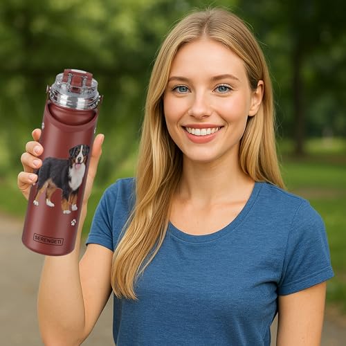 SERENGETI 24 Oz Water Bottle Stainless Steel with Spill Proof Lid - Double walled Vacuum Insulated water flask - Realistic 3D Print of your favorite dog (Bernese Mt. Dog) - color: Bernese Mt. Dog