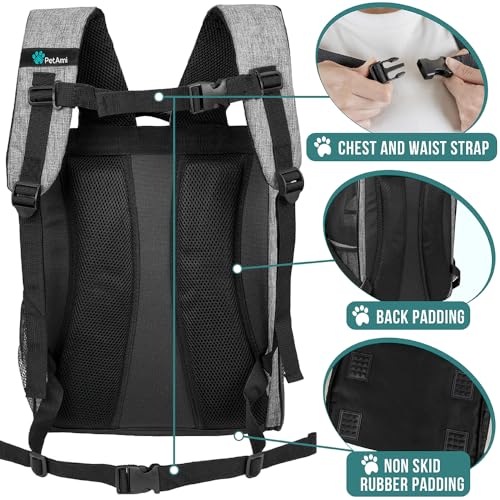 PetAmi Dog Backpack Carrier Airline Approved Cat Pet Puppy Bag, Grey | Ideal for Small Medium Large Pet up to 18 lb, 2 Side Entry Structured No-Collapse Frame, Ventilated Bookbag for Hiking Travel - color: Heather Gray